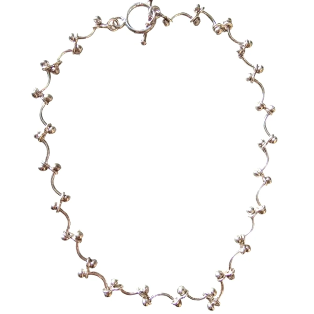 Necklace Curved Bar Link And Ball 925 Sterling Silver - Picture 1 of 5